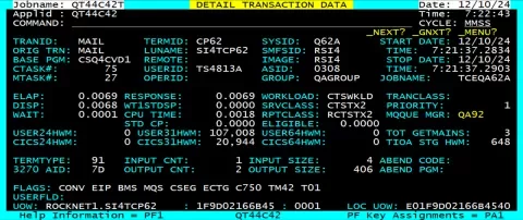 Detail transaction data for CICS