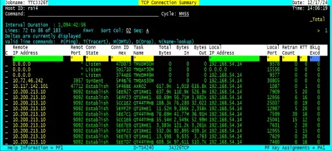 TMON for TCP/IP shows the status of all TCP/IP  connections coming into the mainframe.