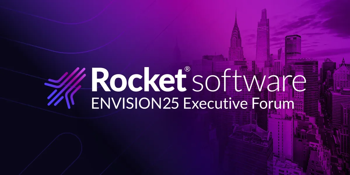 Purple banner with Rocket Software ENVISION25 Executive Forum logo
