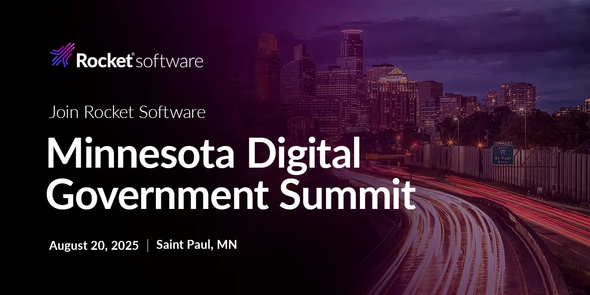 a banner with a city view in the background inviting to the Minnesota Digital Government Summit