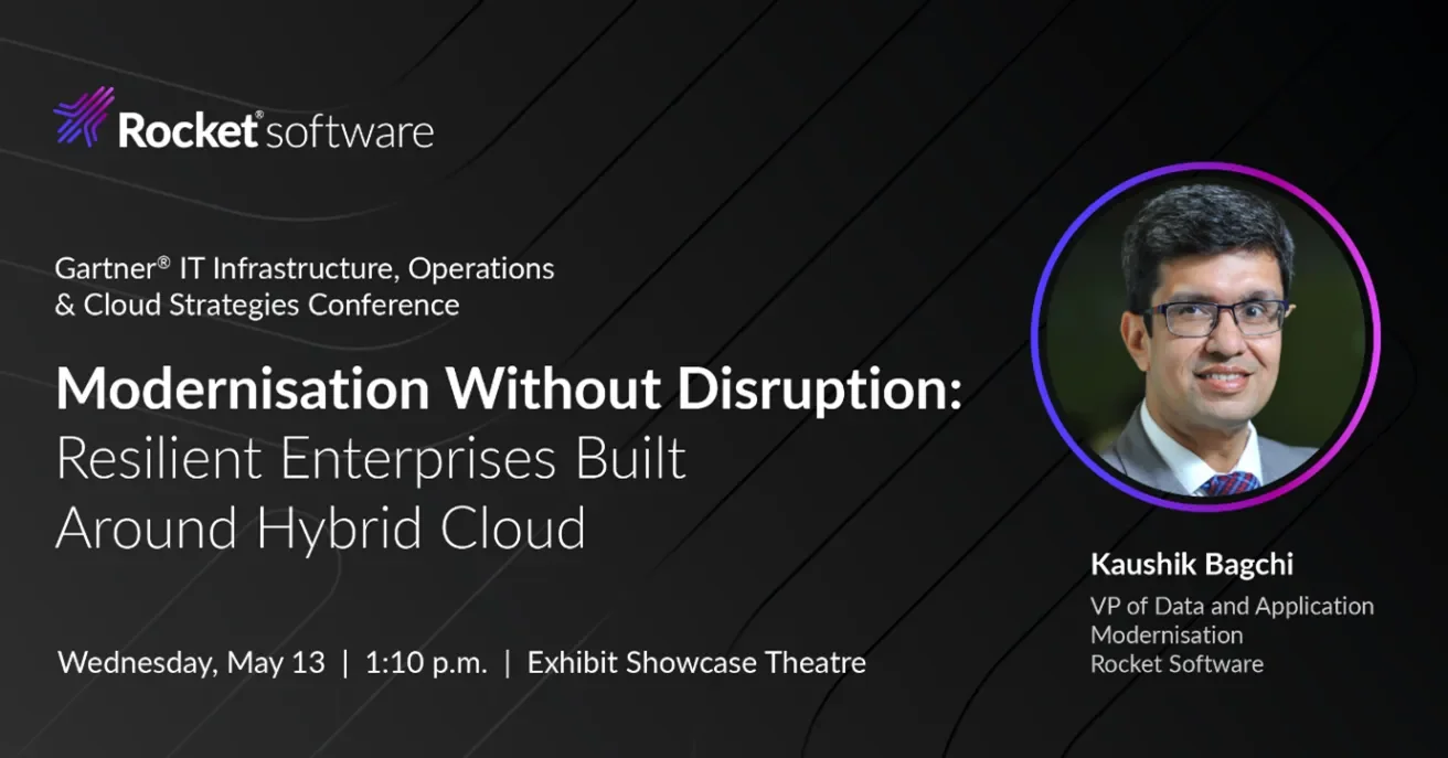 Banner inviting to the presentation called Modernization Without Disruption on May 13th 1:10 PM