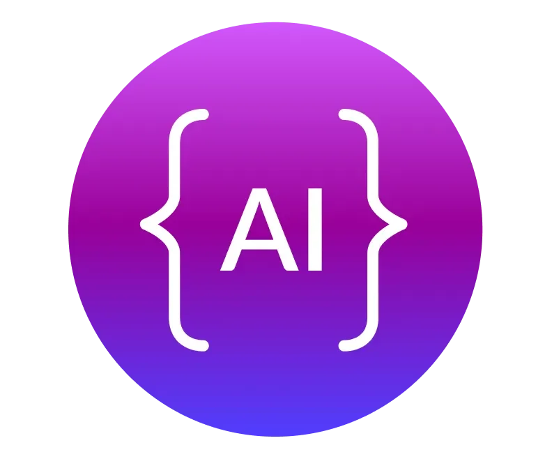 Circular icon with curly braces and 'AI' text, representing AI development or developer tools.