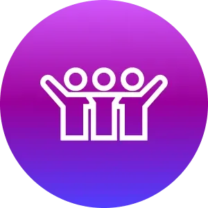 Purple icon of three people