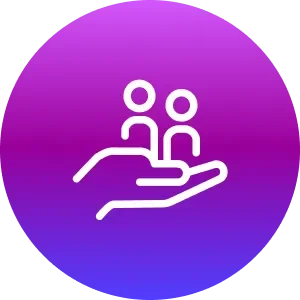 Purple icon of two people on a palm