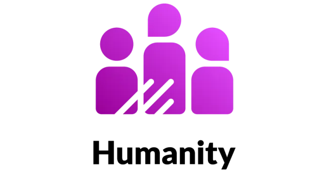 Icon of three figures standing together, representing humanity.
